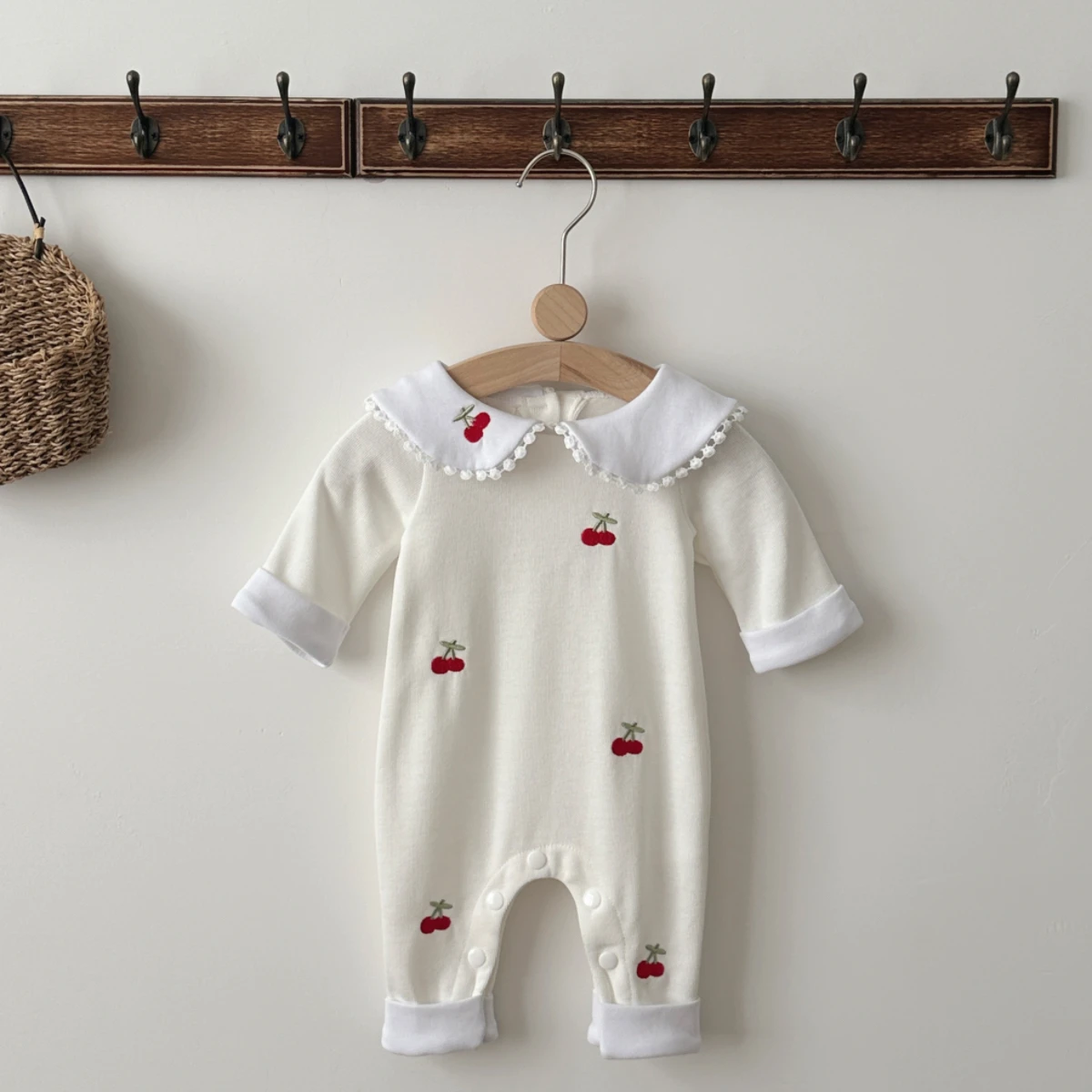 Baby Nursery Embroidery - Sweet Cherry Embroidery Baby Romper Spring