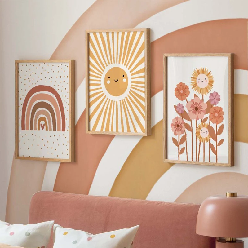 Baby Nursery Wall Art - Canvas Painting Colorful Rainbow Sun Cloud