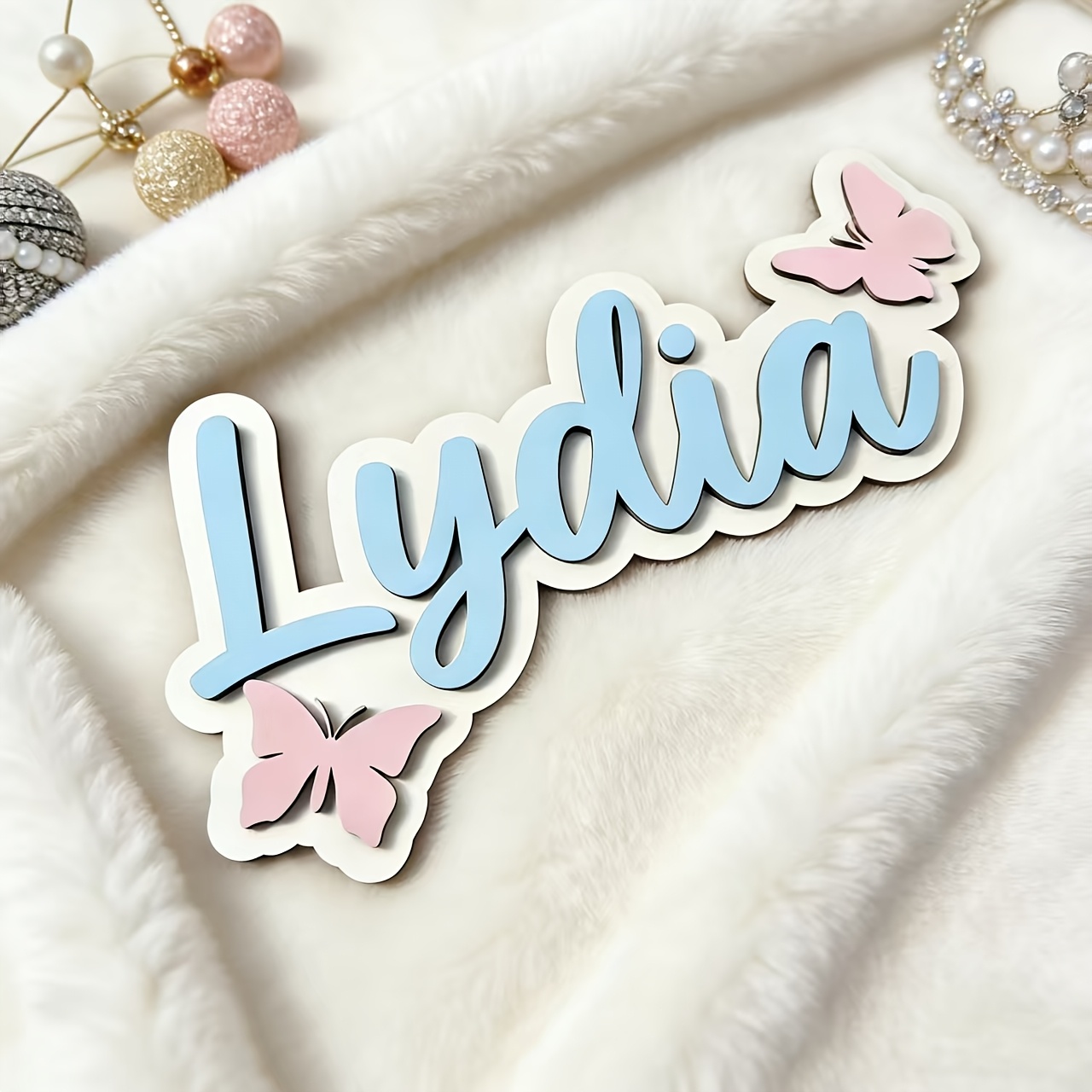 Baby Nursery Decor - Personalized Blue & Pink Butterfly Name