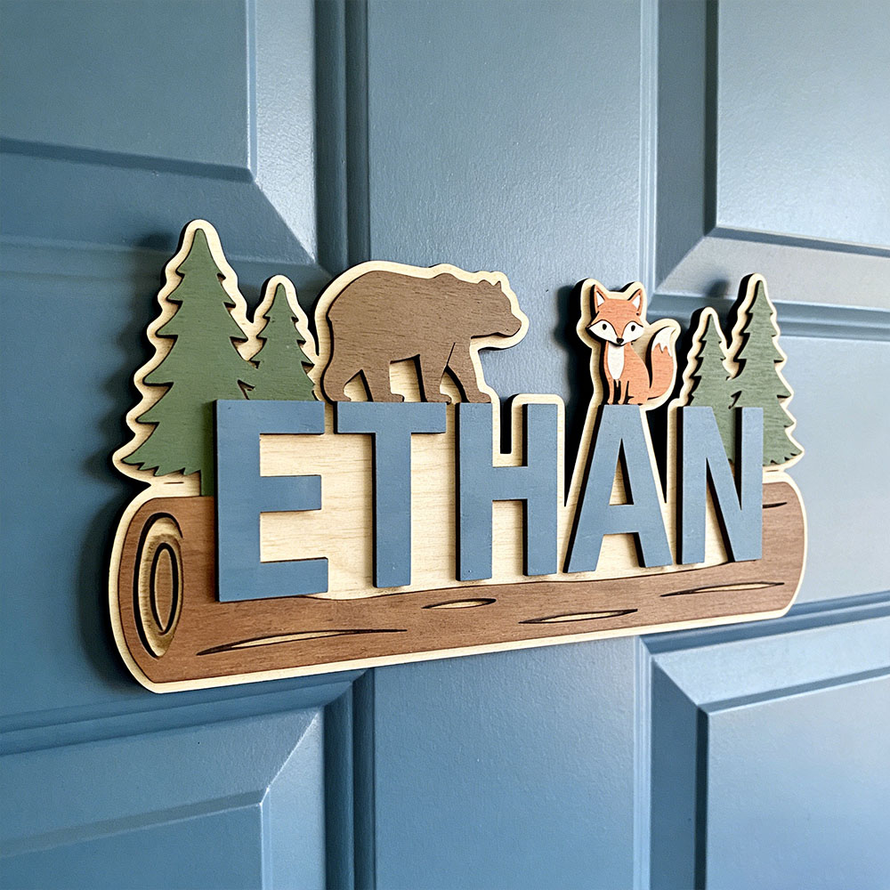 Baby Nursery Decor - Woodland Forest Animal Personalized Name Wooden