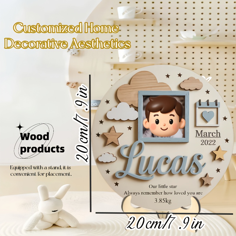 Baby Nursery Decor - Personalized Baby Photo Frame, Custom Wooden