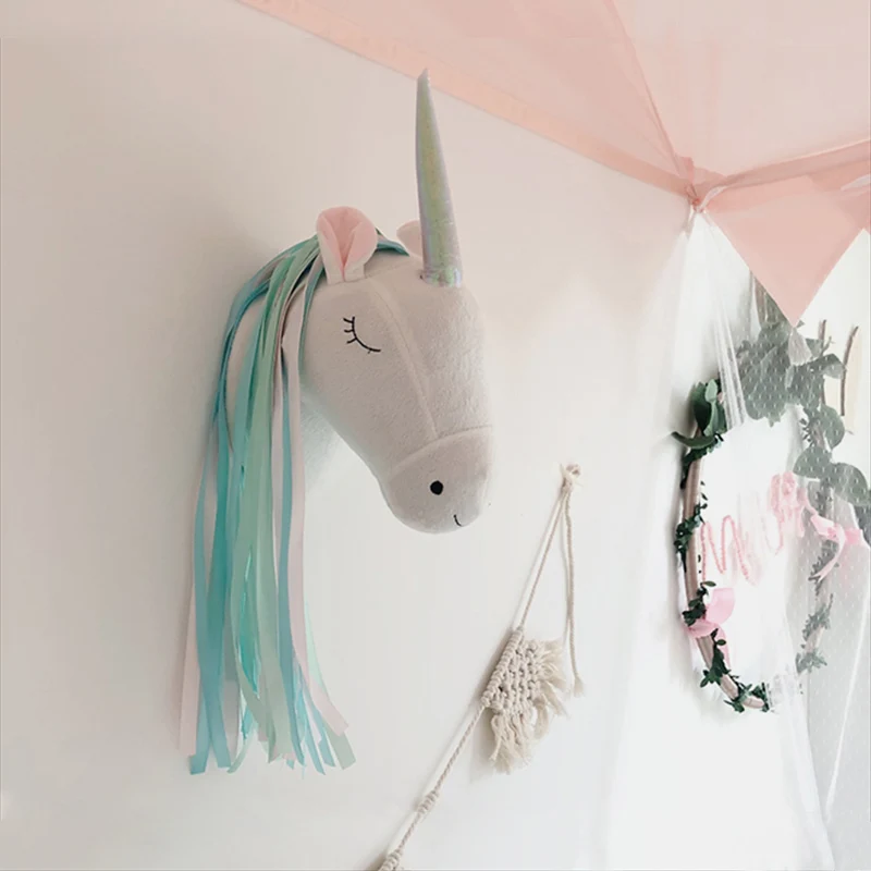 Baby Nursery Hanging Decor - Unicorn Plush Animal Head Wall Hanging