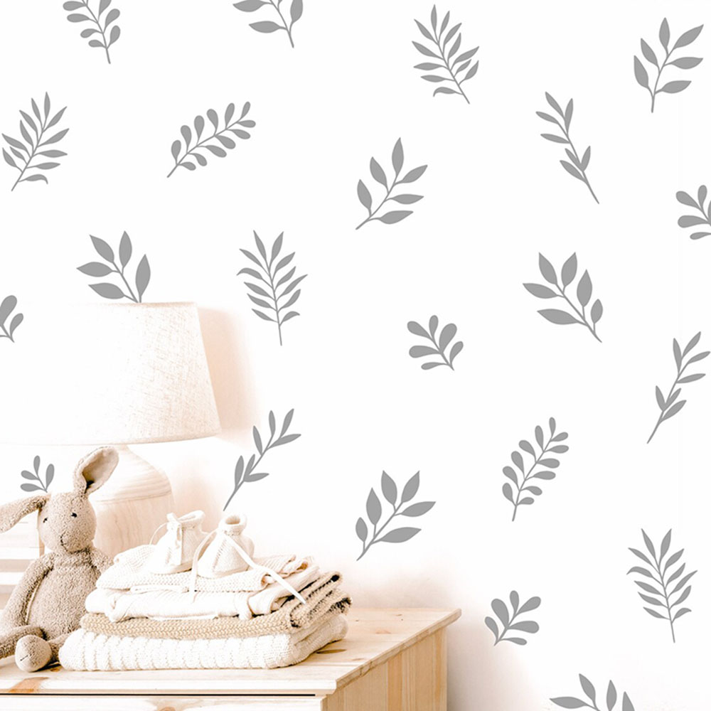 Baby Nursery Vinyl Wall Stickers - 41Pcs Botanical Leaf Wall Sticker Playroom