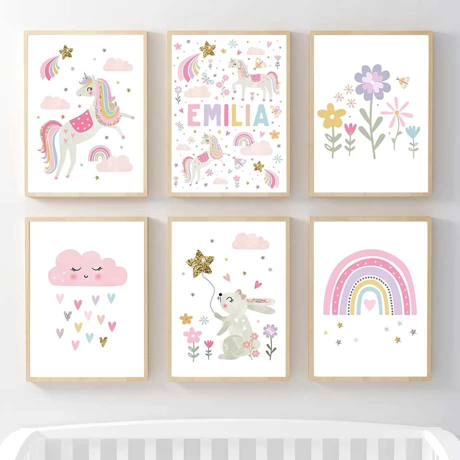Pink Unicorn Rabbit Rainbow Cl - Baby Nursery Mirror 评论和价格