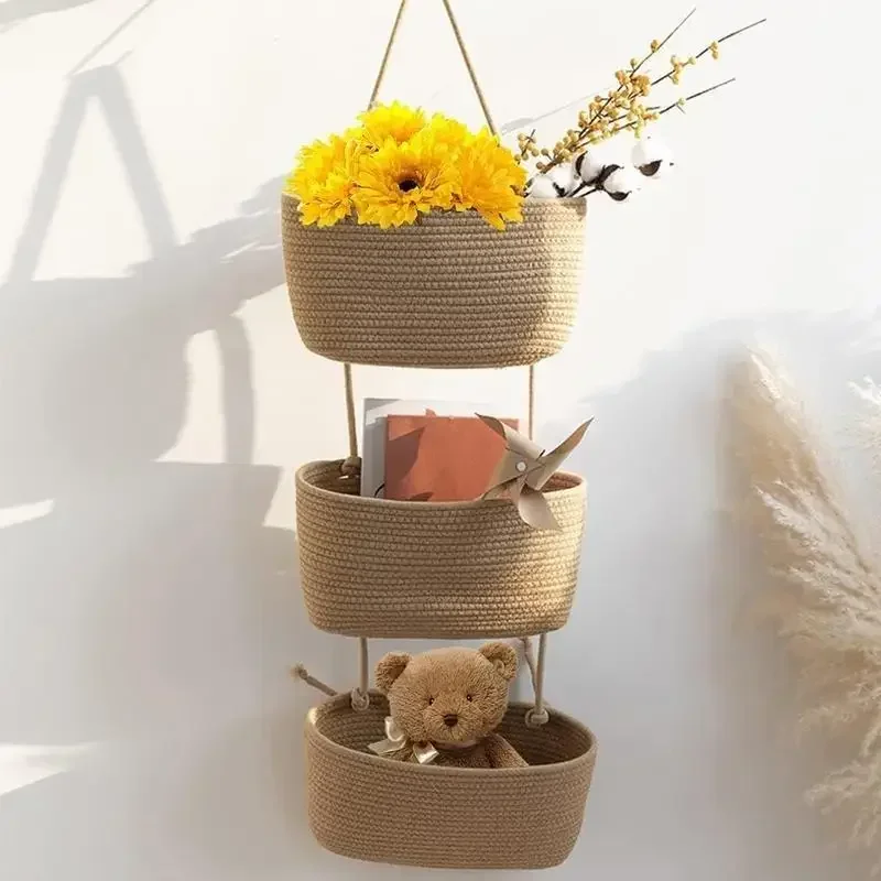 3-Tier Woven Cotton Hanging St - Baby Nursery Laundry Basket 评论和价格