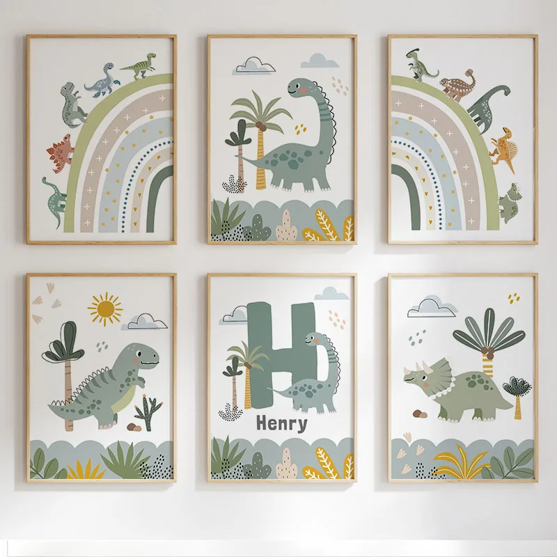 Cute Dinosaur T-Rex Brachiosau - Baby Nursery Wall Art 评论和价格