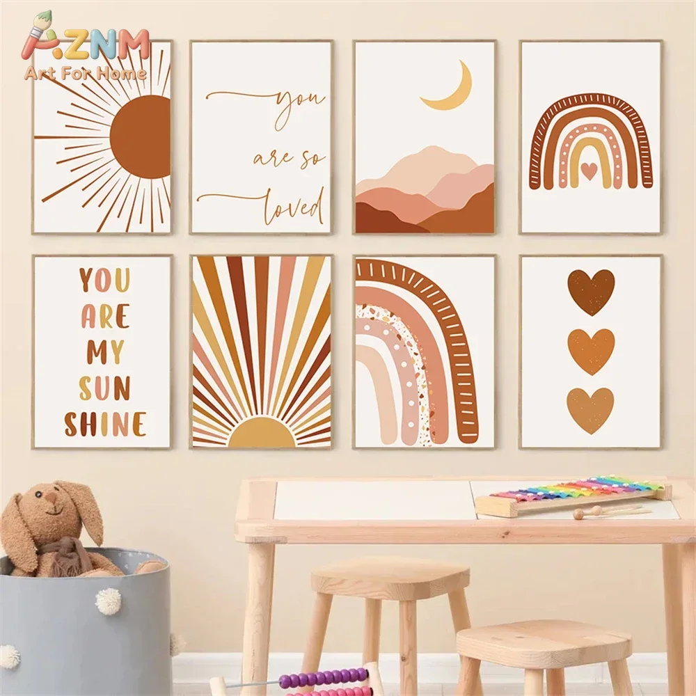 AZNM Boho Sun Moon Rainbow Can - Baby Nursery Wall Art 评论和价格
