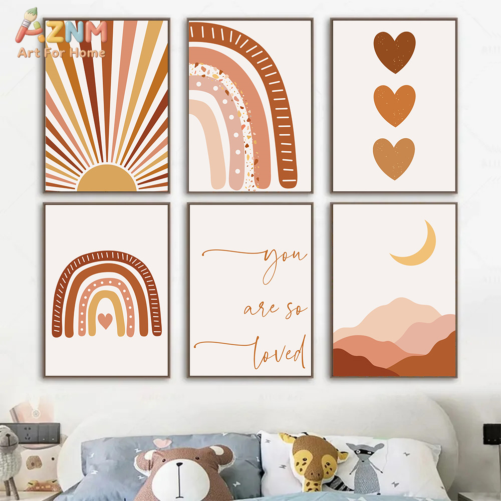 AZNM Boho Sun Moon Rainbow Can - Baby Nursery Wall Art 评论和价格