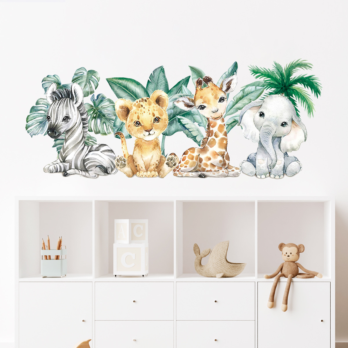 Cartoon Cute Jungle Animals Wa - Baby Nursery Jungle Animals 评论和价格