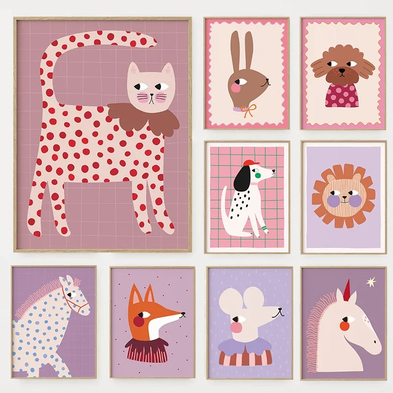 Cartoon Cute Animals Illustrat - Baby Nursery Wall Art 评论和价格