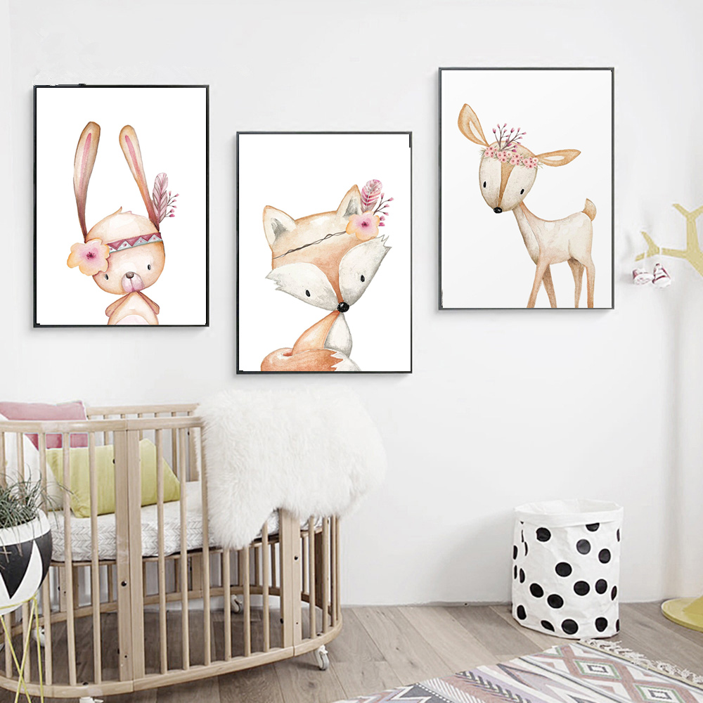 Cartoon Rabbit Poster Fox Deer - Baby Nursery Mirror 评论和价格