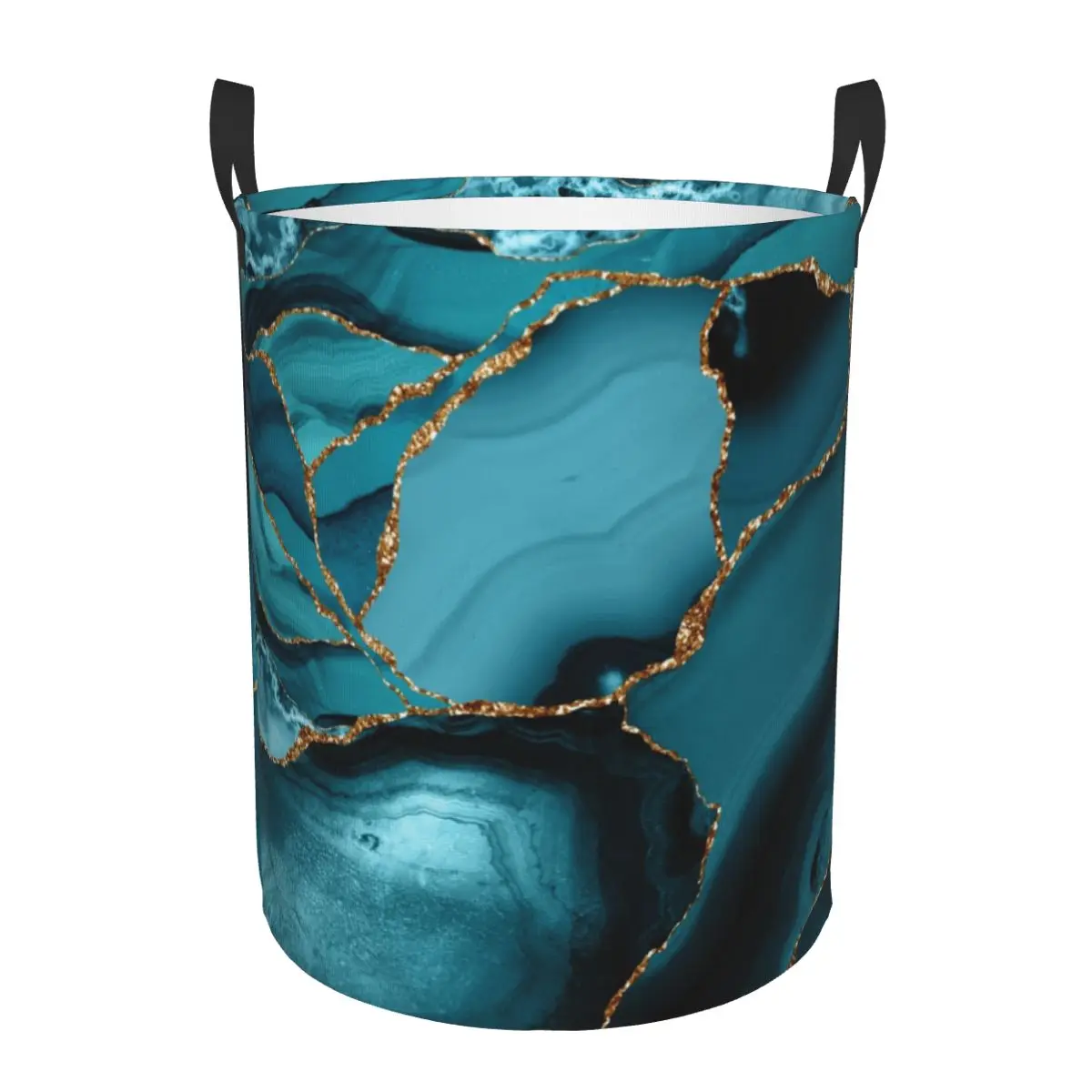 Custom Teal And Gold Marble La - Baby Nursery Laundry Basket 评论和价格