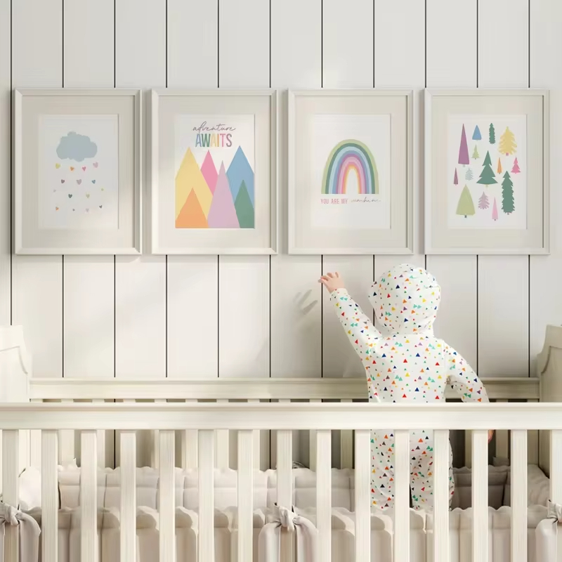 Boho ABC Rainbow Sun Clouds Ad - Baby Nursery Mirror 评论和价格