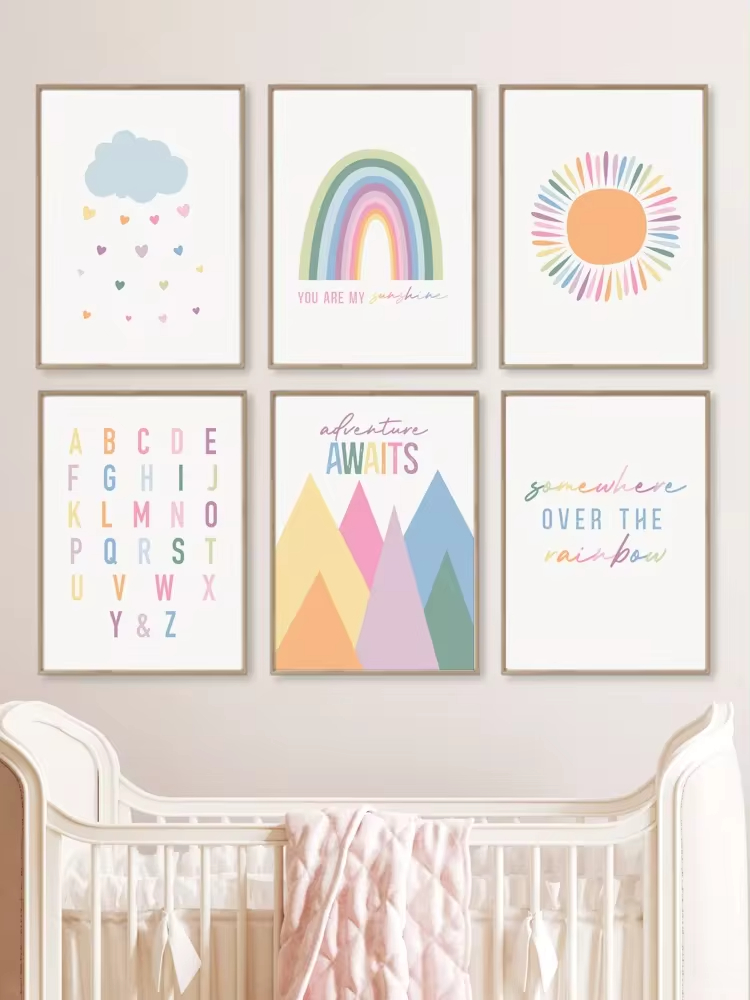 Boho ABC Rainbow Sun Clouds Ad - Baby Nursery Mirror 评论和价格