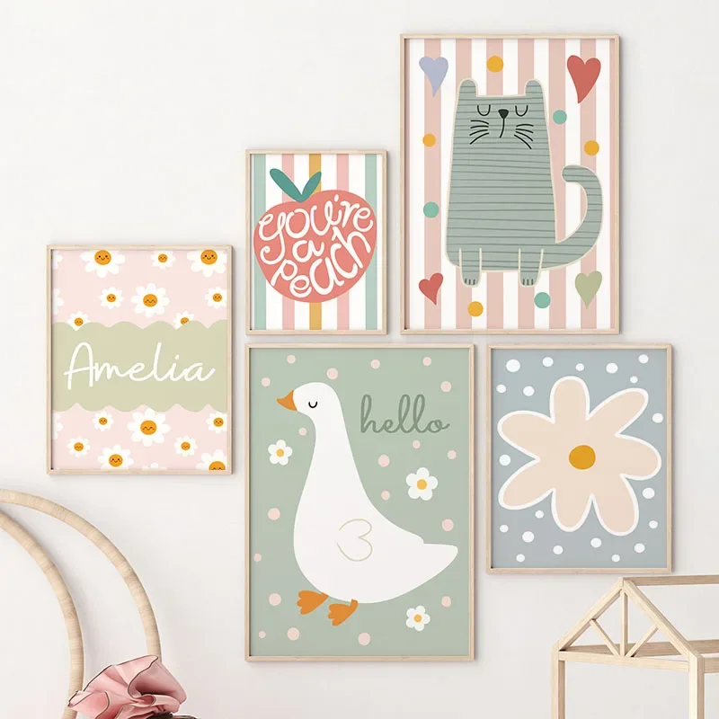 Cartoon Cat Duck Bird Apple Cu - Baby Nursery Wall Art 评论和价格