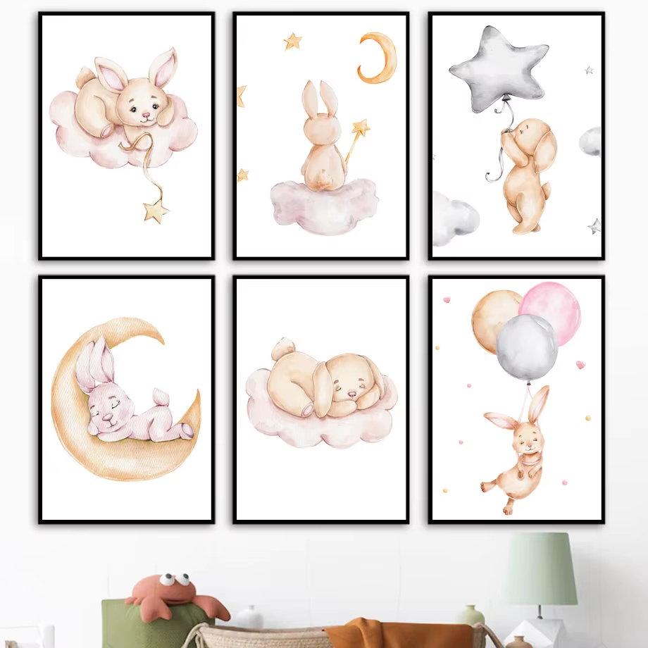 Cute Watercolor Rabbit Moon St - Baby Nursery Mirror 评论和价格
