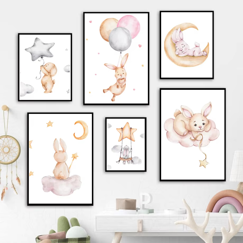 Cute Watercolor Rabbit Moon St - Baby Nursery Mirror 评论和价格