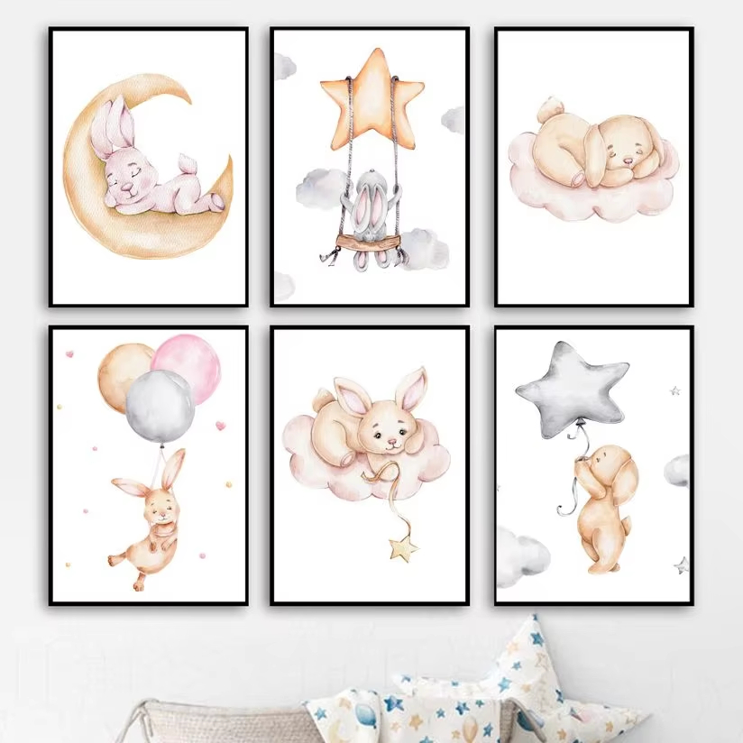Cute Watercolor Rabbit Moon St - Baby Nursery Mirror 评论和价格
