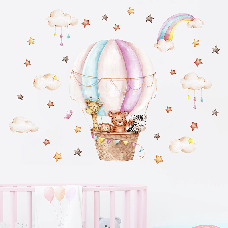Watercolor Pink Hot Airballoon - Baby Nursery Vinyl Wall Stickers 评论和价格