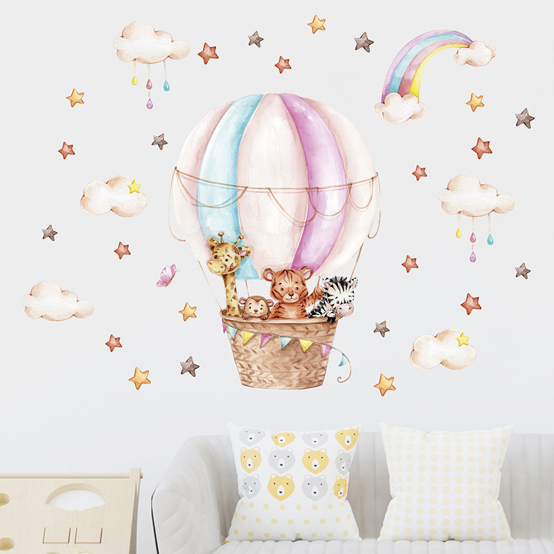 Watercolor Pink Hot Airballoon - Baby Nursery Vinyl Wall Stickers 评论和价格