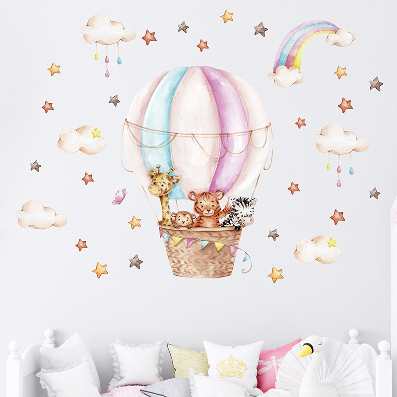 Watercolor Pink Hot Airballoon - Baby Nursery Vinyl Wall Stickers 评论和价格