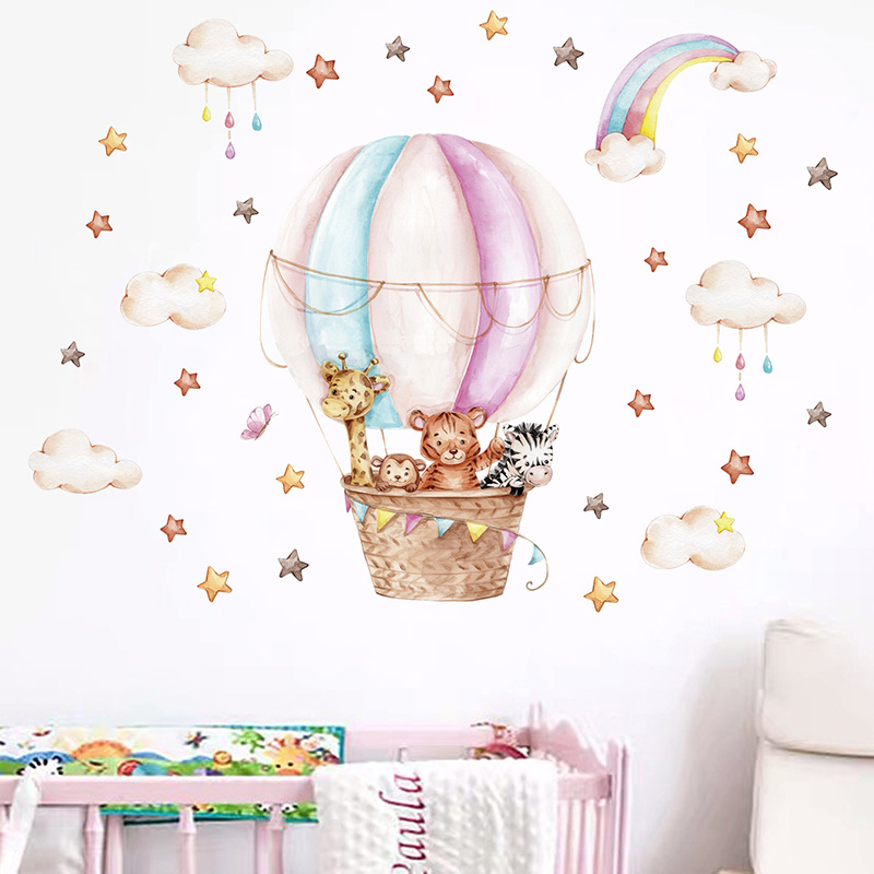 Watercolor Pink Hot Airballoon - Baby Nursery Vinyl Wall Stickers 评论和价格