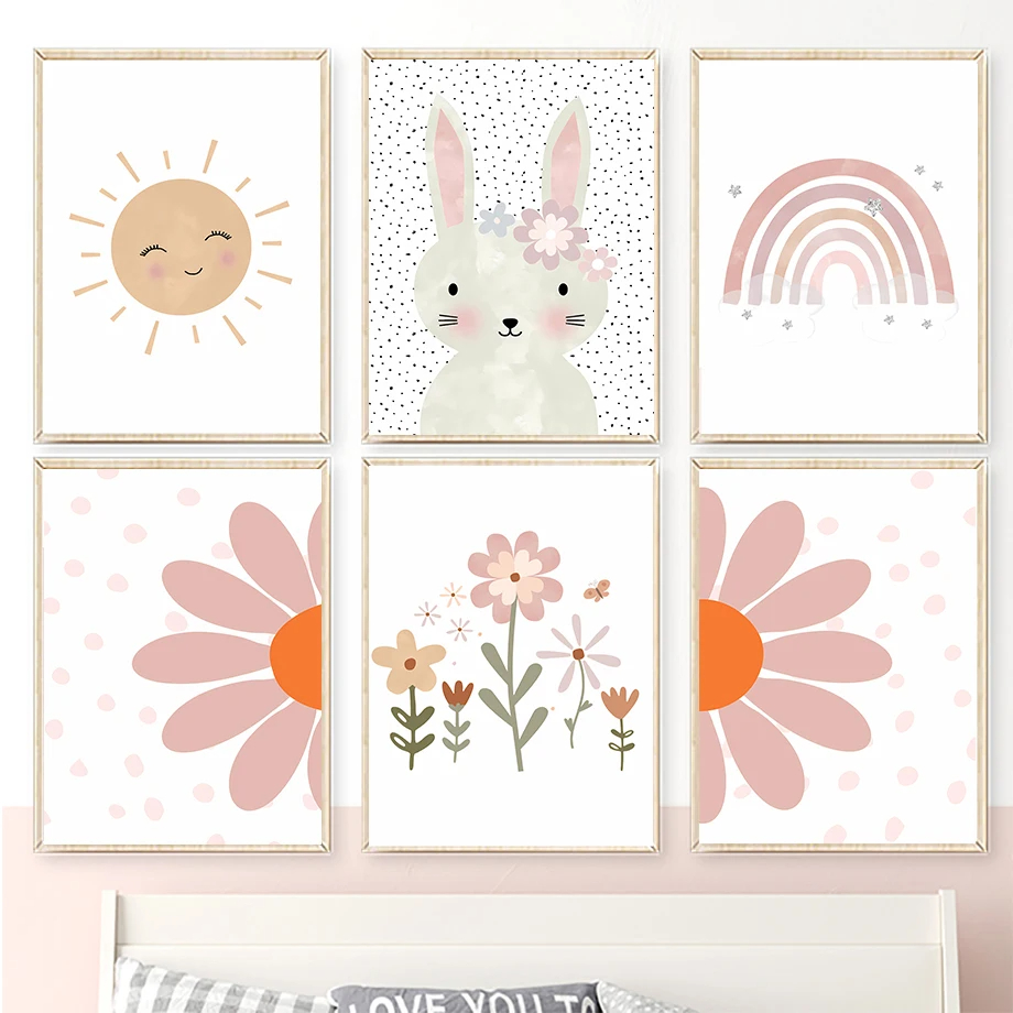 Boho Rabbit Flower Sun Rainbow - Baby Nursery Mirror 评论和价格