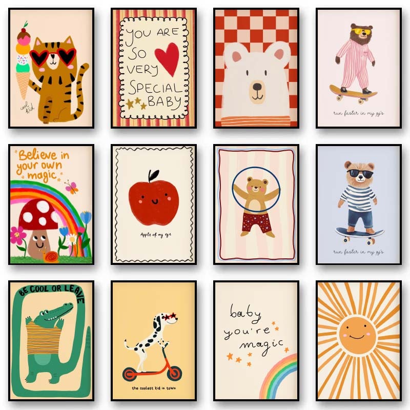 Animals Poster Prints Nordic F - Baby Nursery Wall Art 评论和价格