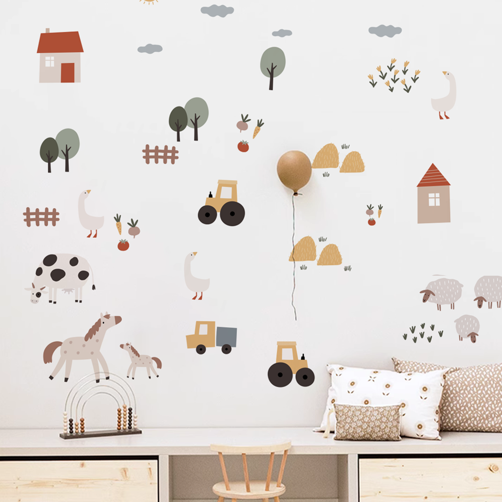 Boho Cartoon Cute Cows Farm An - Baby Nursery Vinyl Wall Stickers 评论和价格