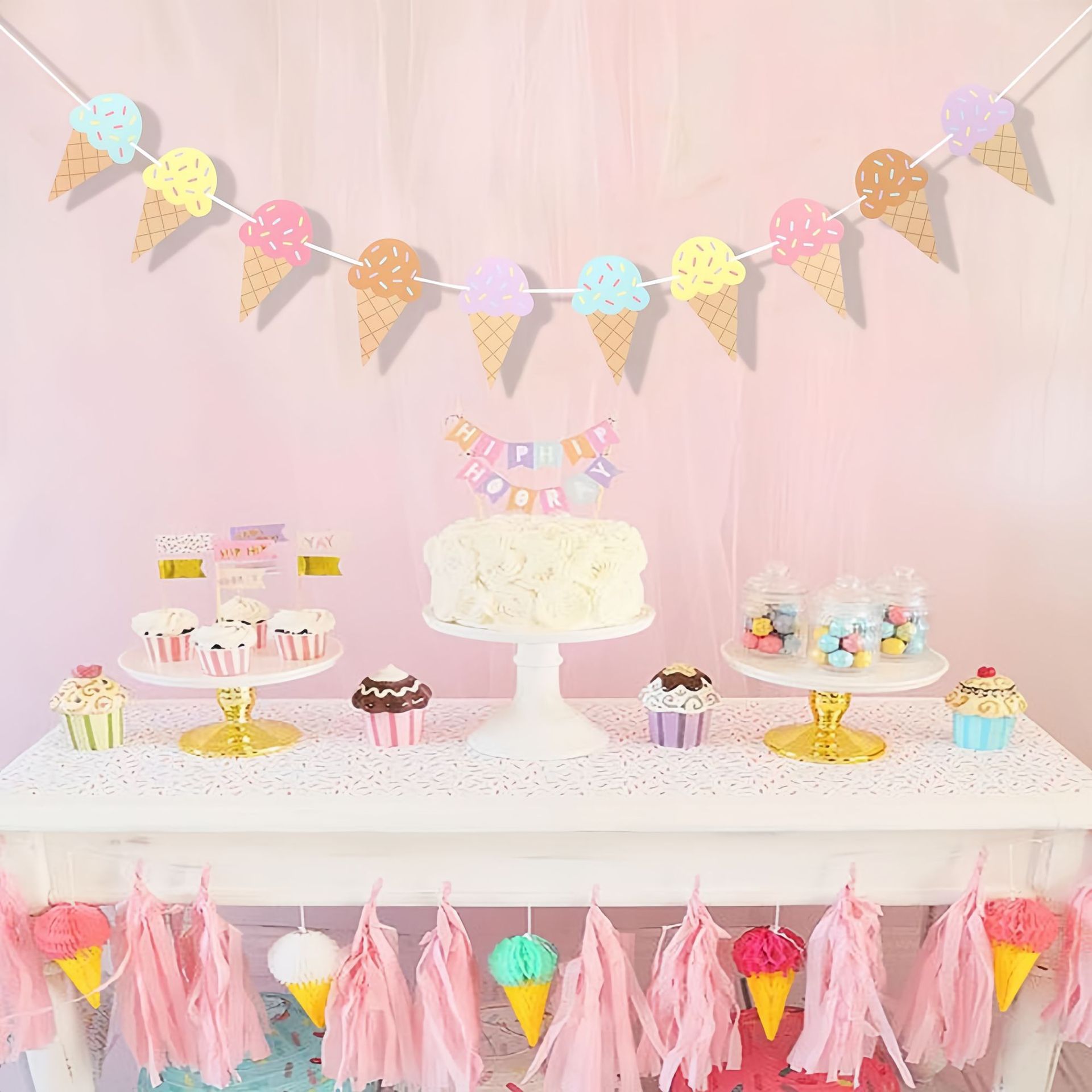 Sweet Ice Cream Theme Paper Ba - Baby Nursery Hanging Decor 评论和价格