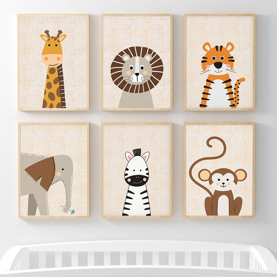 Lion Giraffe Elephant Zebra Mo - Baby Nursery Jungle Animals 评论和价格