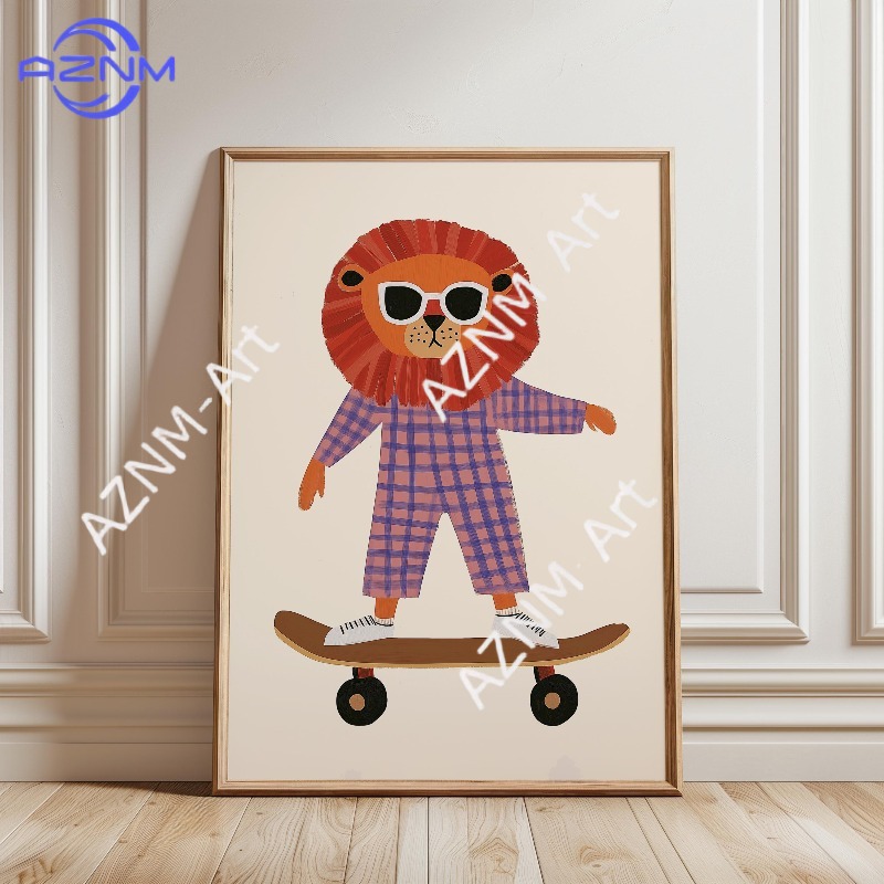1PC Funny Animal Skateboarding - Baby Nursery Wall Art 评论和价格