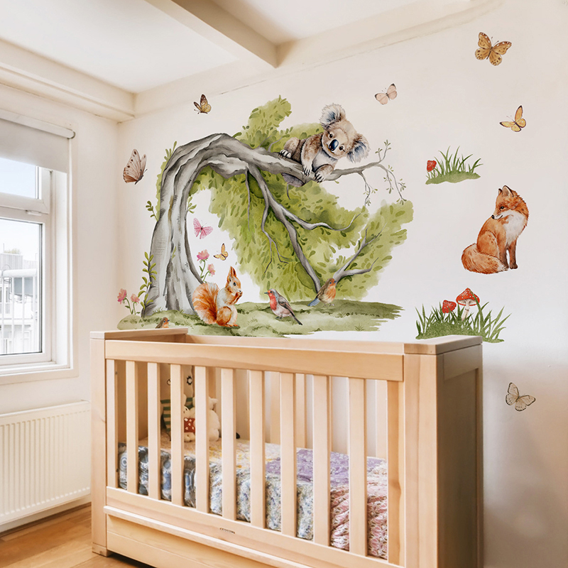 Jungle Large Tree Animals Wall - Baby Nursery Jungle Animals 评论和价格