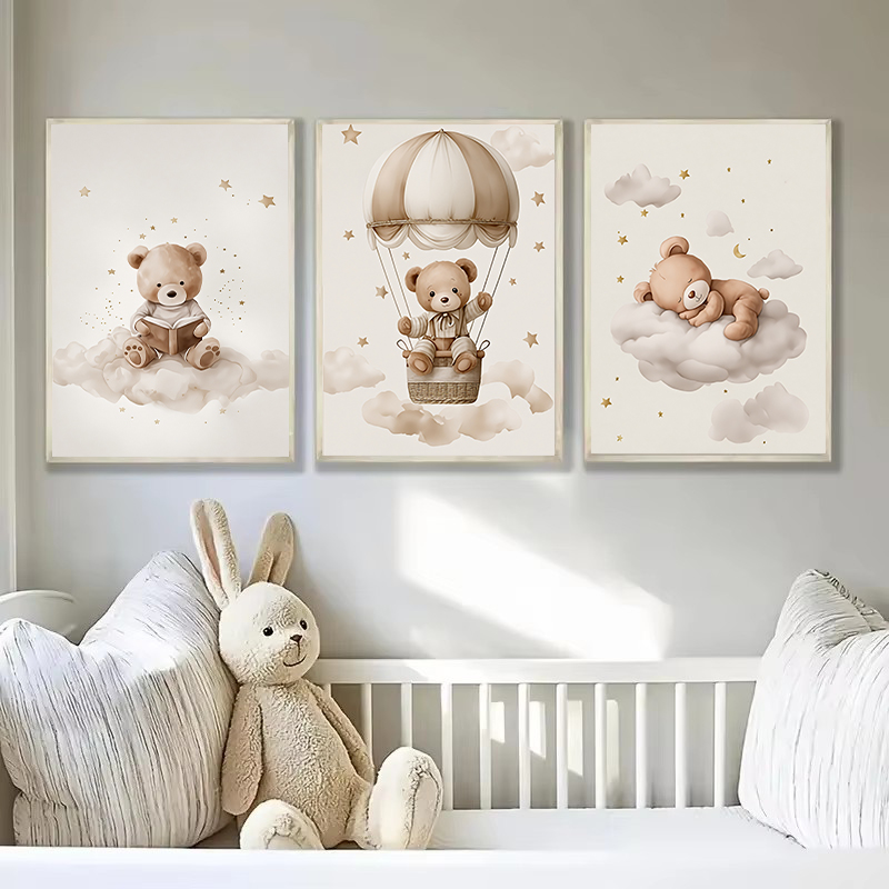 3pcs/set Bohemian Teddy Bear A - Baby Nursery Wall Art 评论和价格